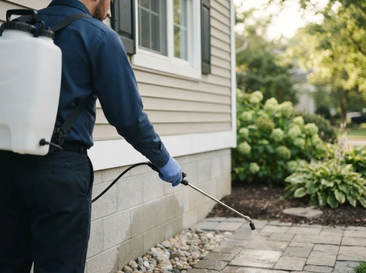Pest control technician inspecting a home in Calumet, MI